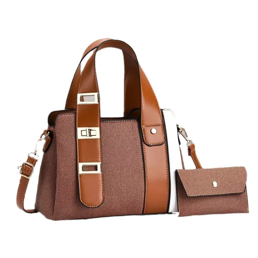 Cocoa two-tone satchel set with pouch